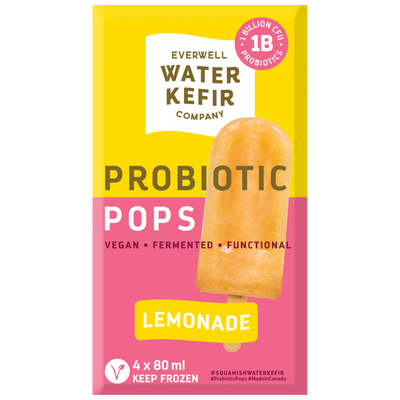 Probiotic lemonade pops packaging from Everwell Water Kefir Company on a white background