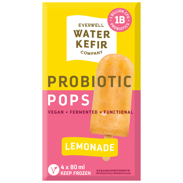 Probiotic lemonade pops packaging from Everwell Water Kefir Company on a white background