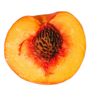 Half-cut peach showing the interior on a white background