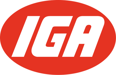 Red oval with 'IGA' in white text