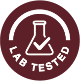 Brown circular badge with beaker icon and Lab Tested text for product quality certification