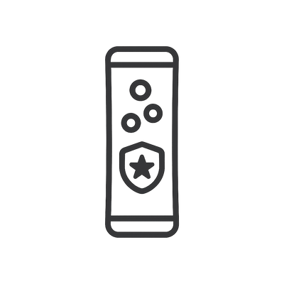 Line art icon of a smartphone with bubbles and a star on a white background