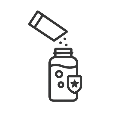 Icon of a supplement bottle with a star symbol on a white background