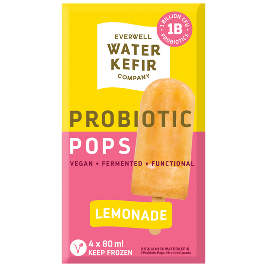 Probiotic lemonade pops packaging from Everwell Water Kefir Company on a white background