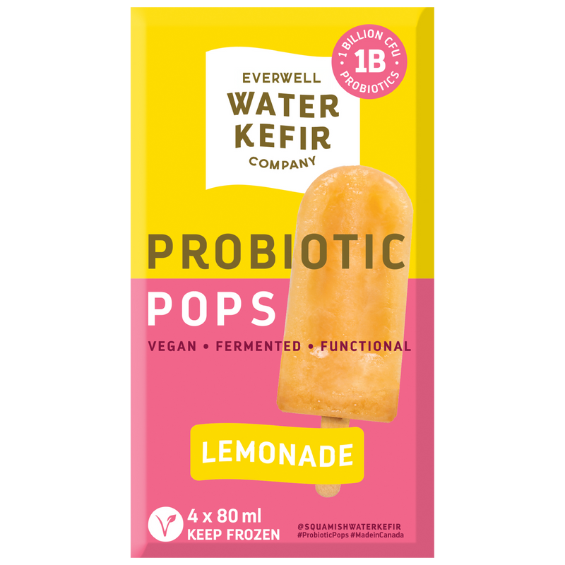 Probiotic lemonade pops packaging from Everwell Water Kefir Company on a white background