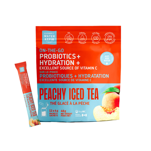 Everwell Water Kefir Peachy Iced Tea probiotic drink mix powder for gut health