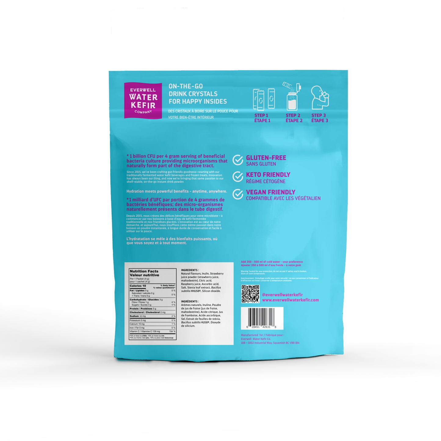 Everwell Water Kefir Super Berry probiotic drink mix powder ingredients and product information