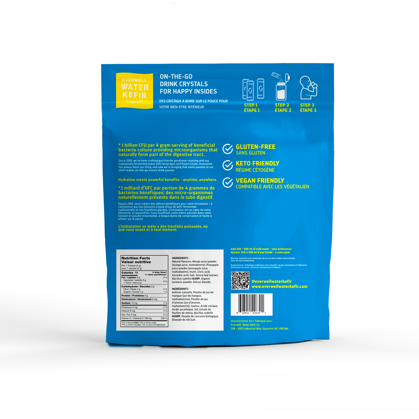 Everwell Water Kefir Tropical Glow probiotic drink mix powder ingredients and product details