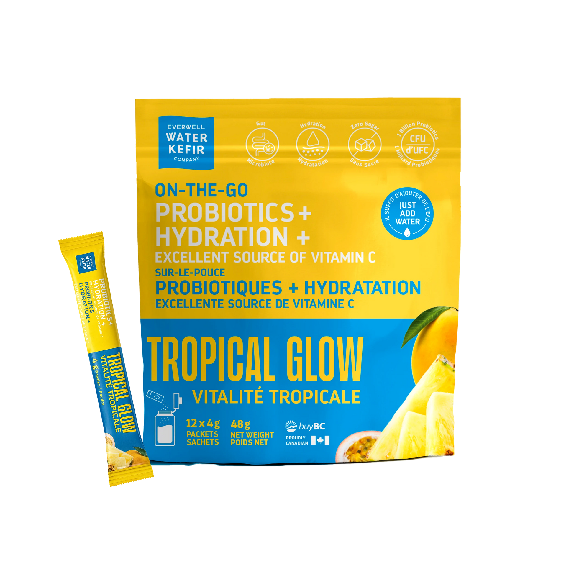 Everwell Water Kefir Tropical Glow probiotic drink mix powder for gut health