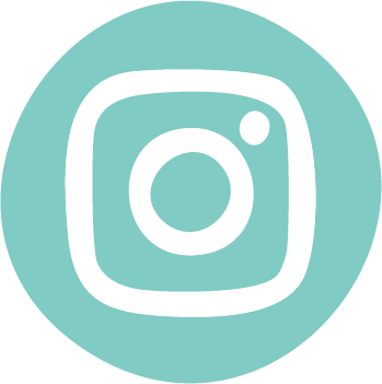White Instagram logo on a teal circle