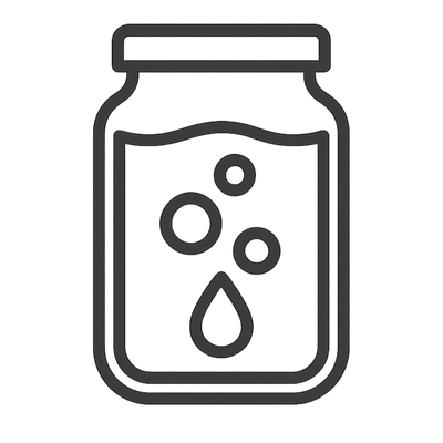 Line art icon of a jar with liquid and bubbles on a white background