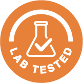 Lab Tested logo with a beaker icon on an orange background