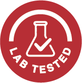 Red circular badge with beaker icon and Lab Tested text for product quality certification