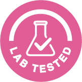 Pink circle with a white lab beaker icon and Lab Tested text