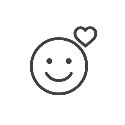 Black line drawing of a smiley face with a heart on a white background