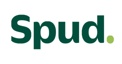 Spud logo in green on a white background