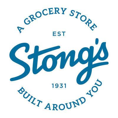 Logo of Stong's Grocery Store with text 'A Grocery Store Est. 1931 Built Around You' on a white background